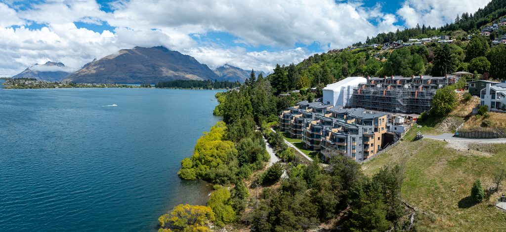 Stage 3 of the Oaks Shore hotel and apartment remediation on the shore of Lake Wakatipu, Queenstown, New Zealand.
